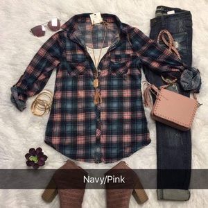 Navy & pink plaid shirt